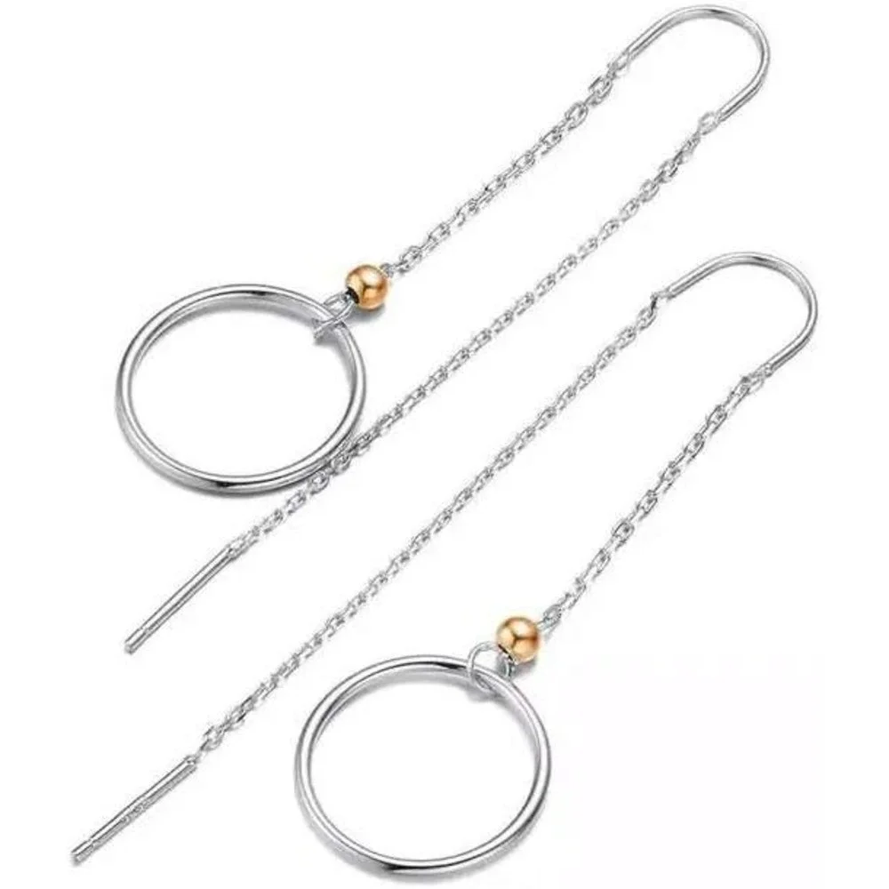 Genevive Sterling Silver Two-Tone White & 18K Rose Gold‎ Plated Dangle Earrings